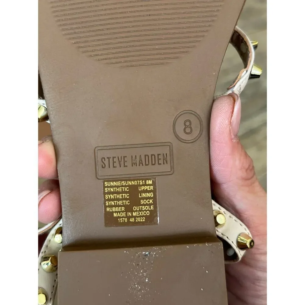 Steve Madden Women's Cream Sunnie Studded Gladiator Flat Sandals Size 8